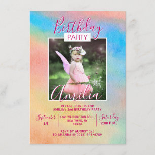 Watercolor Rainbow Girl BIRTHDAY Party   PHOTO Invitation