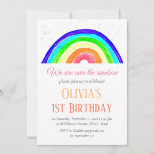 Watercolor Rainbow Girly First Birthday Birthday  Invitation