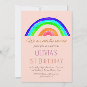Watercolor Rainbow Girly First Birthday Birthday  Invitation