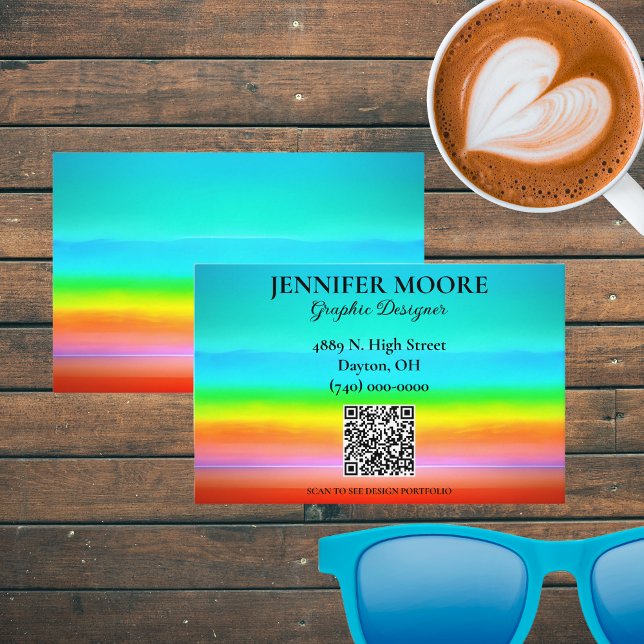 Watercolor Rainbow Gradient with QR Code  Business Card (Creator Uploaded)