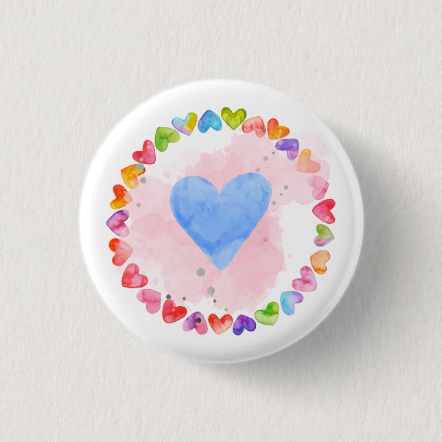 Watercolor Rainbow Heart Button (Front)