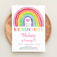 Watercolor Rainbow Heart Girl First Birthday