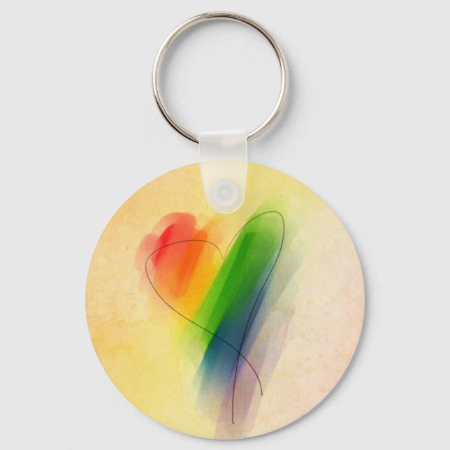 Watercolor Rainbow Heart Key Ring (Front)