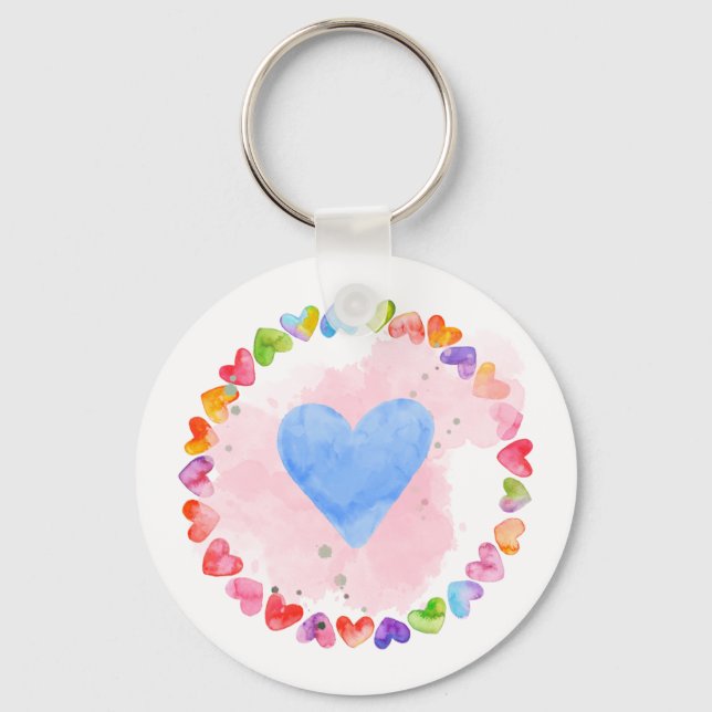 Watercolor Rainbow Heart Keychain (Front)
