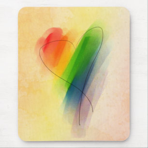Watercolor Rainbow Heart Mouse Pad