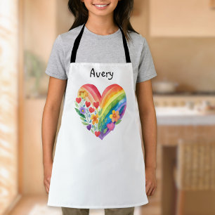 Watercolor Rainbow Heart Personalised Apron