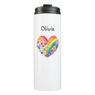 Watercolor Rainbow Heart Personalised Thermal Tumbler