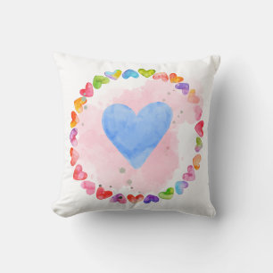 Watercolor Rainbow Heart Pillow