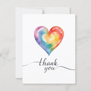 Watercolor Rainbow Heart Thank You Card