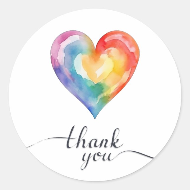 Watercolor Rainbow Heart Thank You sticker (Front)