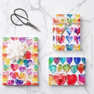 Watercolor Rainbow Heart Wrapping Paper Sheet
