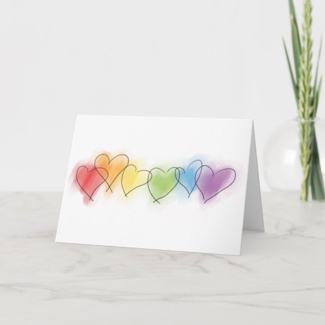 Watercolor Rainbow Hearts Card (Front)