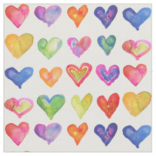 Watercolor Rainbow Hearts Fabric