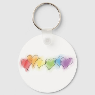 Watercolor Rainbow Hearts Key Ring