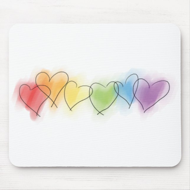 Watercolor Rainbow Hearts Mouse Pad (Front)