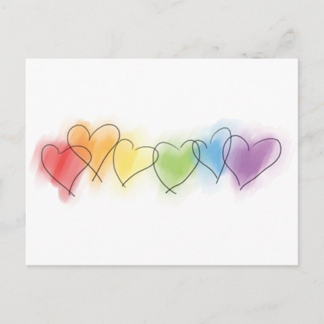 Watercolor Rainbow Hearts Postcard (Front)