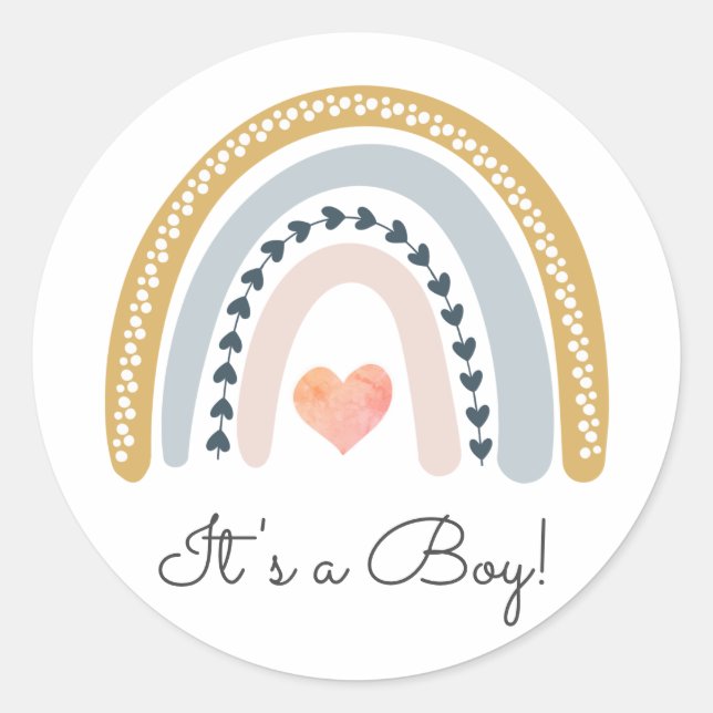 Watercolor Rainbow It's a Boy Classic Round Sticker (Front)