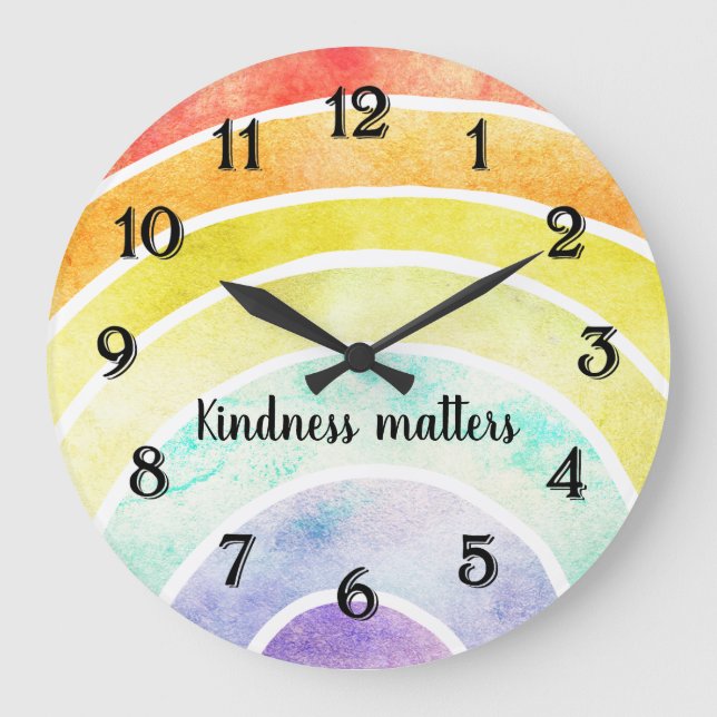 Watercolor Rainbow Large Clock (Front)