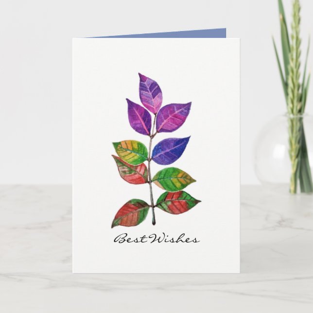 Watercolor Rainbow Leaves Card (Front)