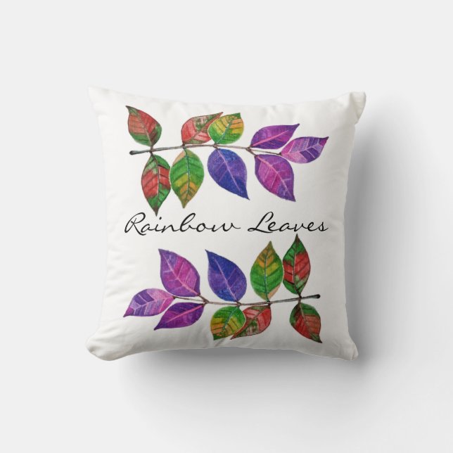 Watercolor Rainbow Leaves Cushion (Front)