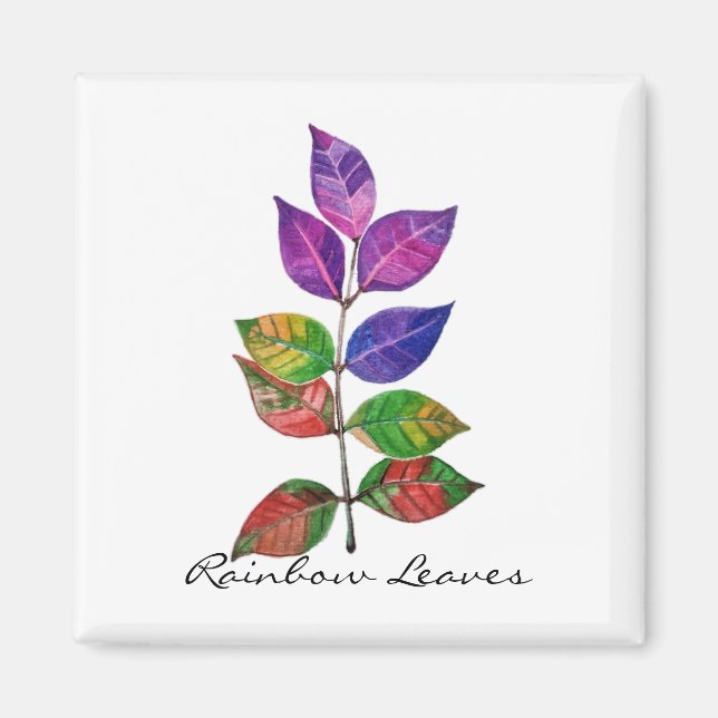 Watercolor Rainbow Leaves Magnet (Front)