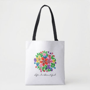 Watercolor Rainbow Leaves Tote Bag
