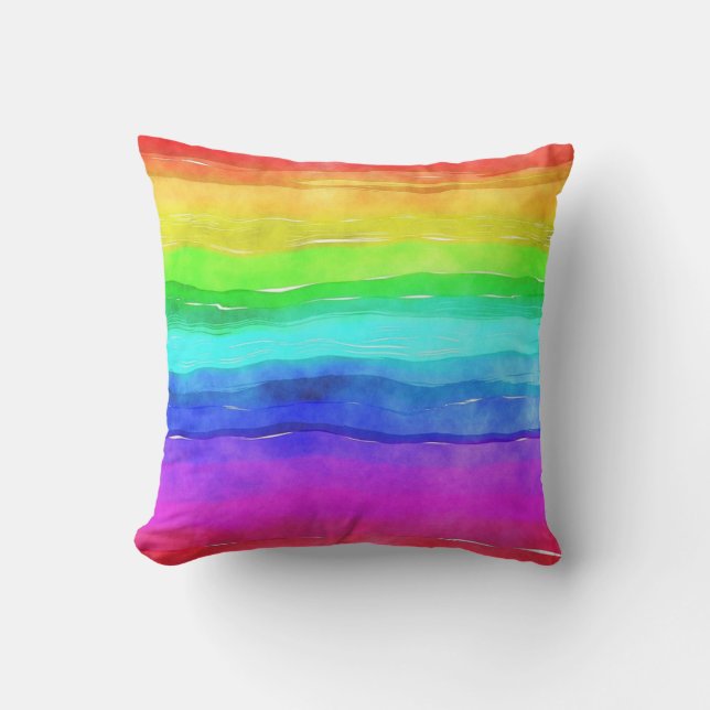 Watercolor Rainbow LGBT Rainbow Pillow (Front)