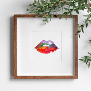 Watercolor rainbow lips makeup branding poster