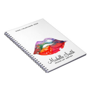 Watercolor rainbow lips makeup branding spiral notebook