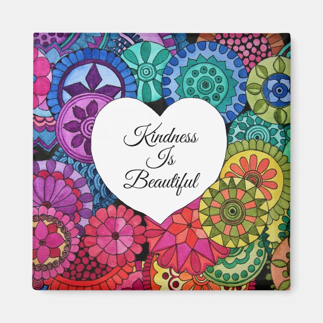 Watercolor Rainbow Mandala With Heart Magnet (Front)