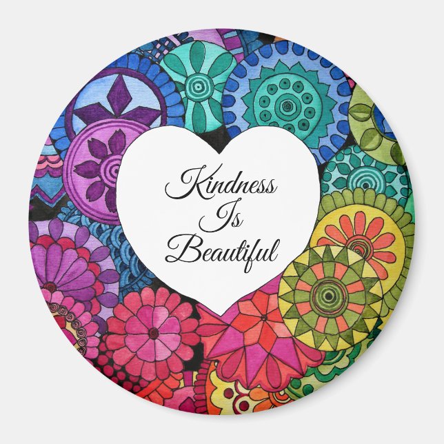 Watercolor Rainbow Mandala With Heart Magnet (Front)