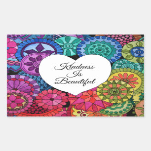 Watercolor Rainbow Mandala With Heart Rectangular Sticker