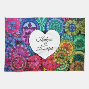 Watercolor Rainbow Mandala With Heart Tea Towel