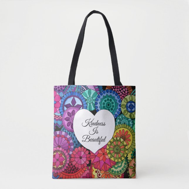 Watercolor Rainbow Mandala With Heart Tote Bag (Front)
