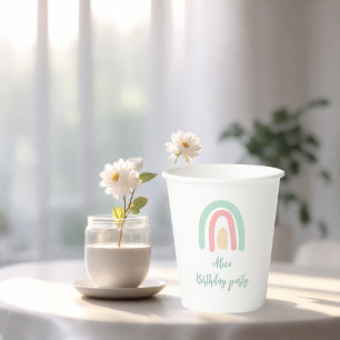 Watercolor rainbow mint yellow Birthday party Paper Cups