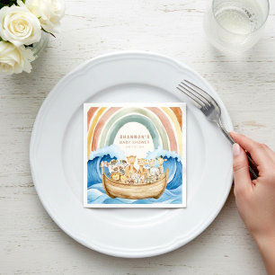 Watercolor Rainbow Noah's Ark Animals Baby Shower Napkin