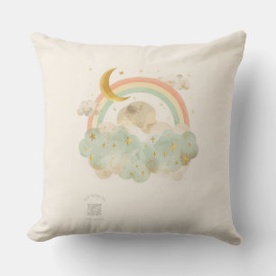 Watercolor Rainbow Nursery Pillow Crescent Moon