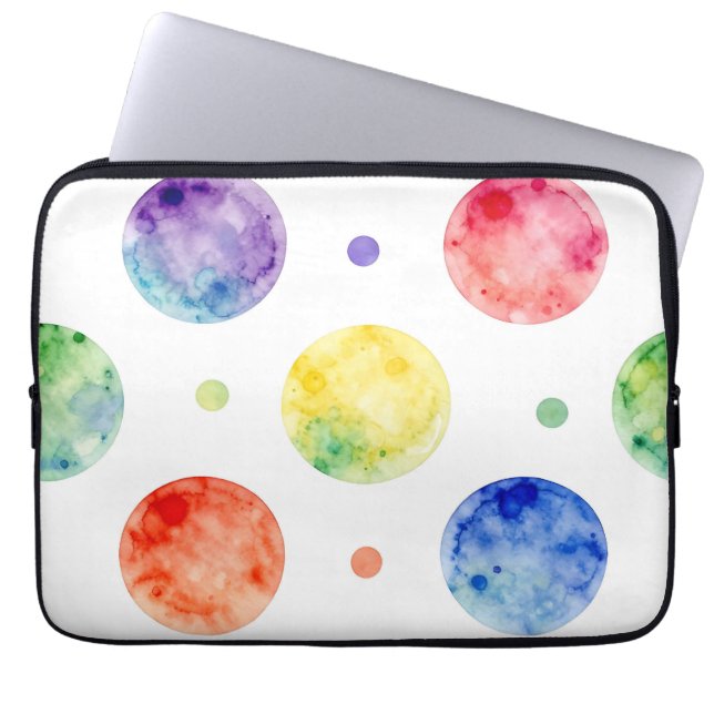 Watercolor Rainbow Orb Polka Dot Pattern Laptop Sleeve (Front)