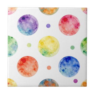 Watercolor Rainbow Orb Polka Dot Pattern Tile