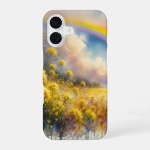 Watercolor Rainbow Over Wildflower Meadow iPhone 16 Case