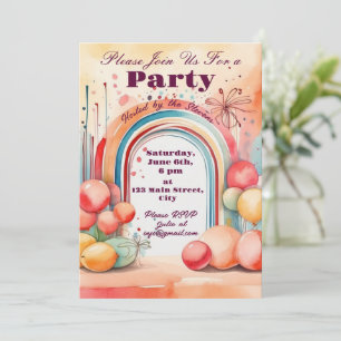 Watercolor Rainbow Party Invitation