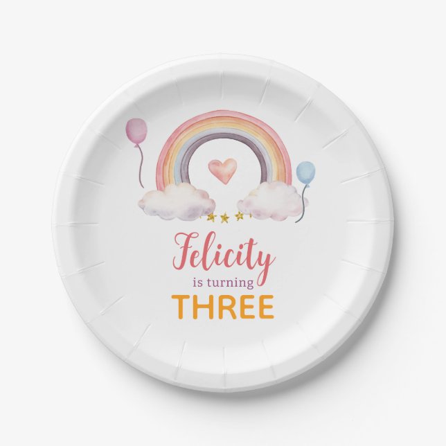 Watercolor Rainbow Party Paper Plate (Front)