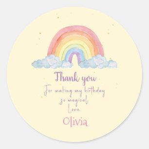 Watercolor Rainbow Party Thank you Classic Round Sticker