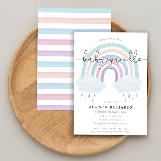 Watercolor rainbow pastel baby sprinkle invitation (Creator Uploaded)