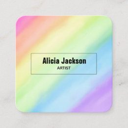 Watercolor Rainbow Pastel Square Business Card