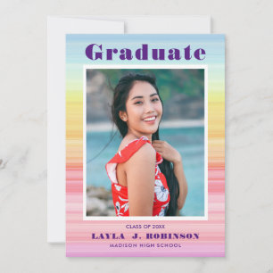 Watercolor rainbow photo graduation announcement