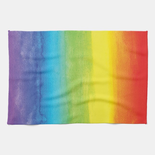Watercolor Rainbow Pride Bright Vibrant Tea Towel (Horizontal)