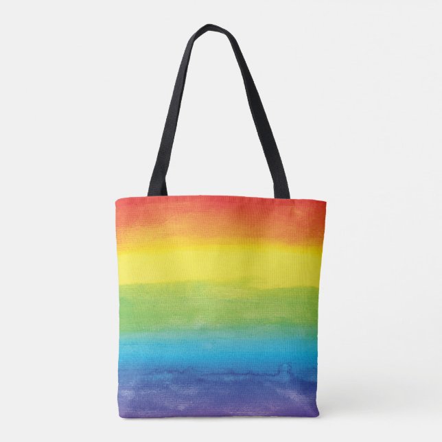 Watercolor Rainbow Pride Bright Vibrant Tote Bag (Back)