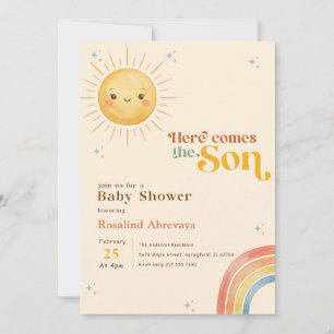 Watercolor Rainbow Retro Baby Shower Invitation