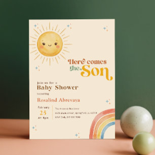 Watercolor Rainbow Retro Baby Shower Invitation